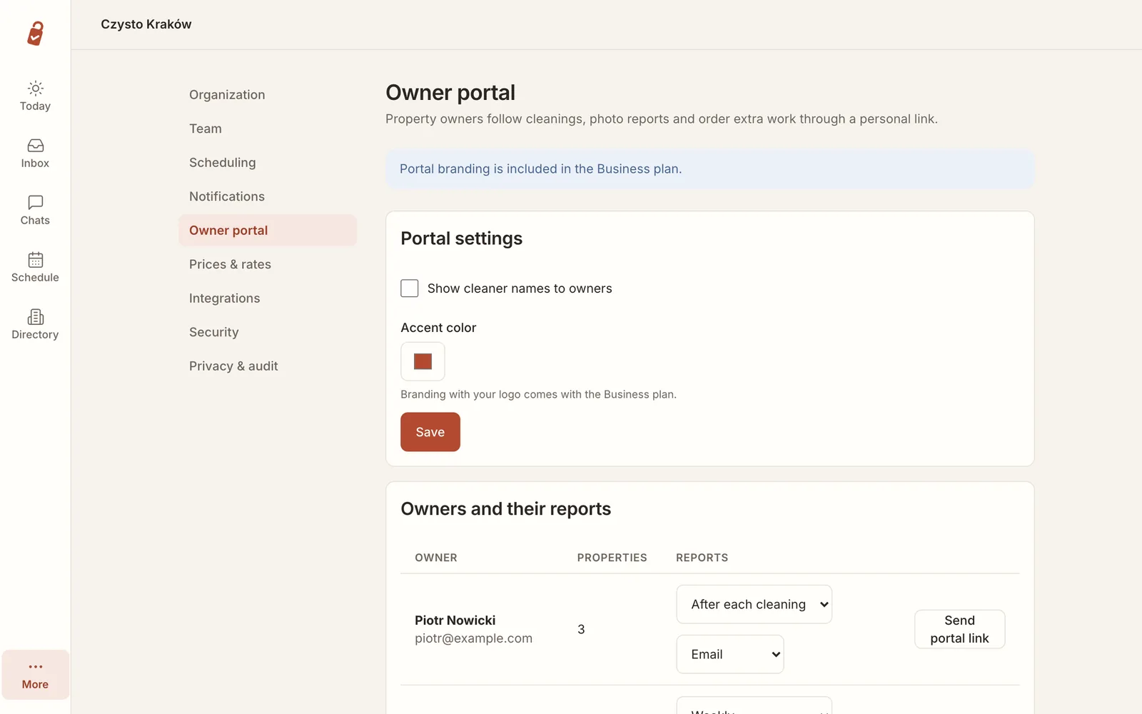 Owner portal settings