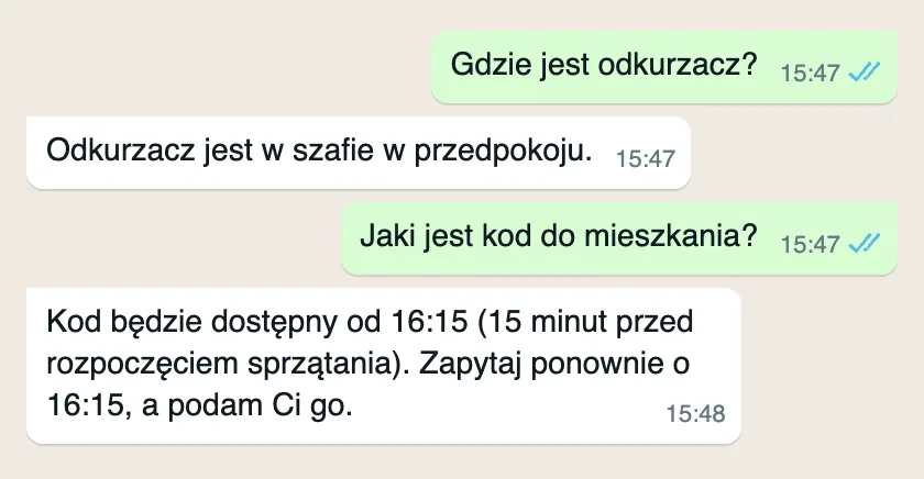 A WhatsApp conversation in Polish